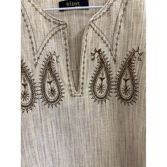 Rajavi Mens Tan Paisley Embroidered Long Sleeve Tunic Shirt Top, Kurta, Indian - Picture 4 of 9